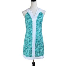 Lauren James M Green White Botanical Print Cotton Strapless Preppy Shift Dress