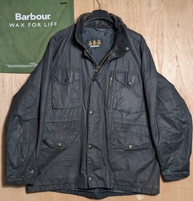 Barbour Sapper Wax Waterproof Black Biker Quilt Country Hooded Jacket Coat XL 