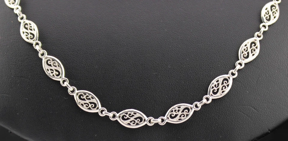 Collar de 24" firmado Milor Italia plata esterlina trabajo abierto filigrana rollos cadena Foto 2 de 4