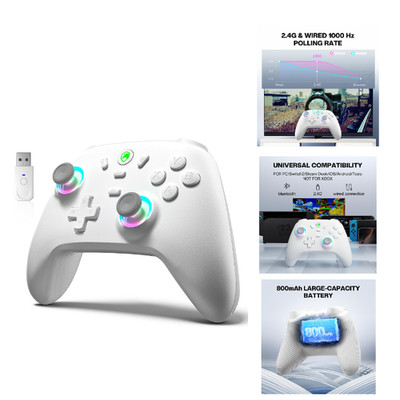 ECHTPower Gaming-Controller EP01WH, Wireless mit RGB, 1000Hz, Vibration, Weiß