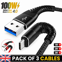 HeavyDuty USB Type C Charging Cable Braided Fast Phone Charger Long Lead 2m 3m