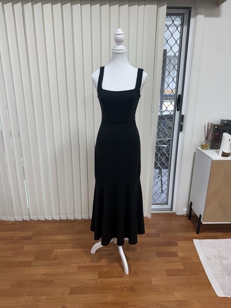Sincery Black Bodycon Square Neck Strappy Sleeveless Midi Dress Size 8