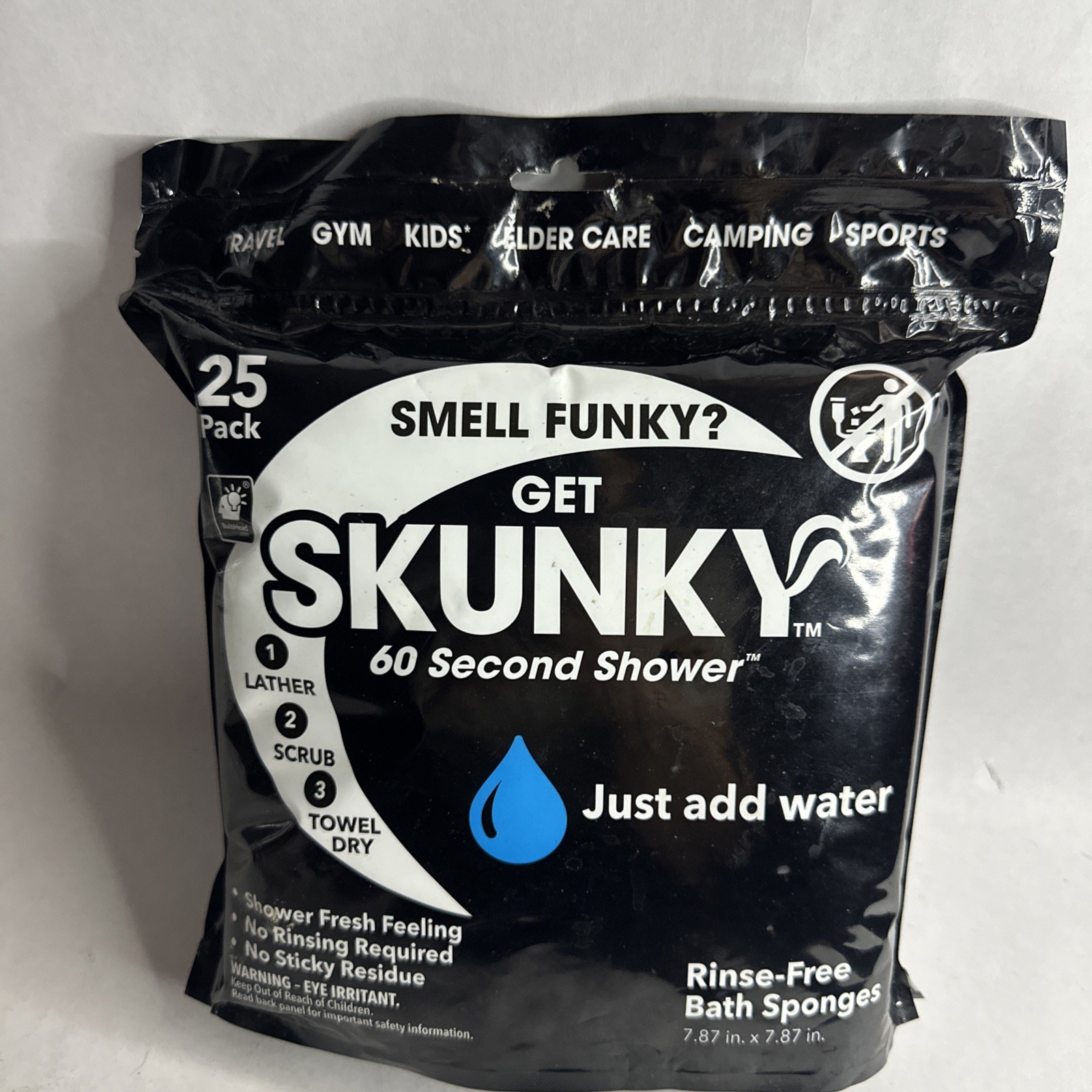25-Pack | SKUNKY Disposable Rinse-Free Bathing Wipes Cleans Without a Shower