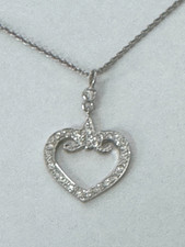 18K White Gold Natural Diamond Heart Pendant Necklace 18" chain .25 carat