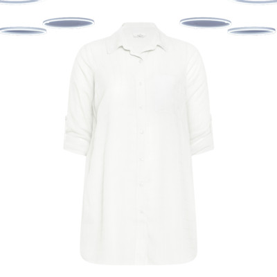 Ex Women's Plus Size Check Chiffon Shirt in White (Defect)