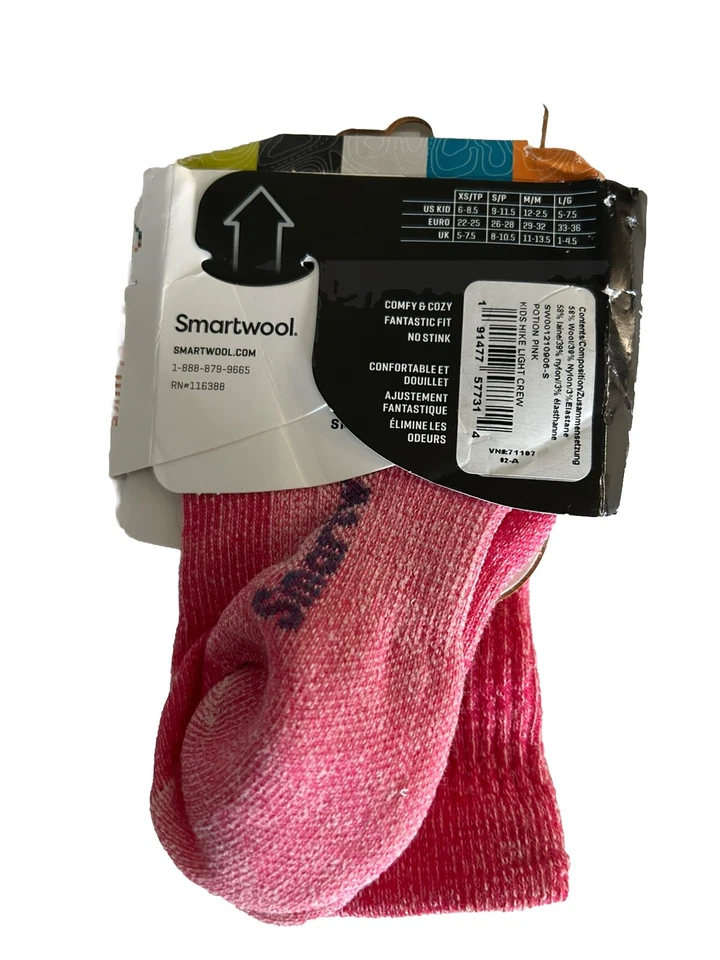 Smartwool Kids' Hike Crew Socks Size Small 9-11 Light Cushion Pink - Image 2 of 2