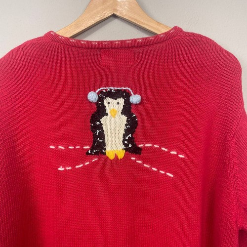 The Quacker Factory Penguin Winter Holiday Cardigan Sweater Size L Granny Glam - Picture 11 of 12