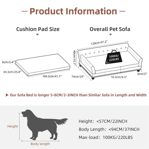 BingoPaw Large Dog Sofa Couch Leathered Velvet Upholstered Pet Sofa Lounge Bed - Picture 17 of 65