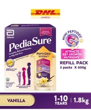 Abbott Pedia Sure Complete Nutrition 1-10 Yrs Vanilla| 600gX3 packs (1.8Kg)| DHL