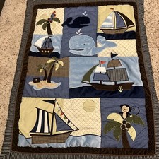 NoJo AHOY MATE Crib Bedding Blanket Pirate Ships Whales Boats Monkey 40  x 32  