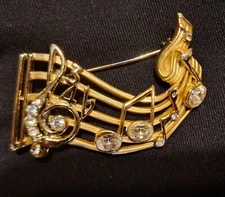 Treble Clef &  Rhinestone Musical Notes Brooch