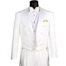 BIG  TALL Men's White Classic-Fit Tailcoat Tuxedo Suit w/ White Vest NWT
