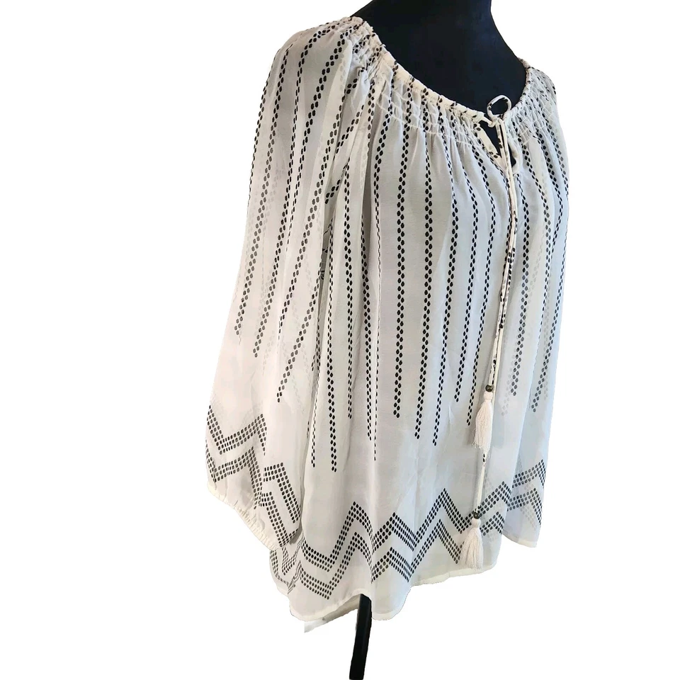 Blusa Skies Are Blue Caftan Praia Transparente Top Boho Chique Chevron Borla Gravata Divertida - Imagem 3 de 4