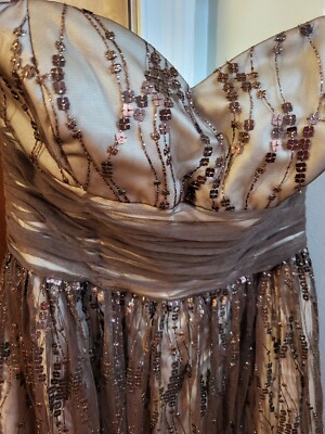 Bari Jay Women's Strapless Semi Formal Dress Brown Lace & Sequins Ovr Satin  Sz 8 | eBay