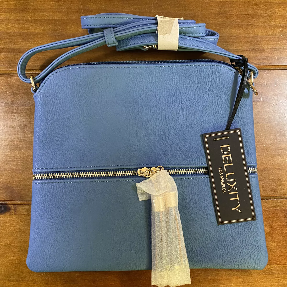 NWT Deluxity Crossbody Bag Purse with Tassel Blue Vegan Faux Leather HY2038A