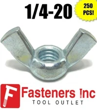 (Qty 250) 1/4"-20 UNC Coarse Thread Wing Nut Zinc Plated Steel Nuts