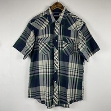 VTG Wrangler Western Shirt Mens XL Blue Button Up Cowboy Plaid Pearl Snap