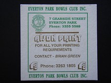 EVERTON PARK BOWLS CLUB INC 7 GEARSIDE ST 33555588 AWON PRINT 32631805 COASTER