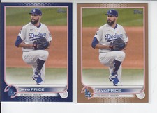 (2) 2022 Topps Series 1 David Price Royal Blue + Gold /2022 Dodgers #40
