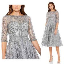 Mac Duggal 20252 High Neck Elbow Sleeve Embellished A Line Dress 4 NEW $598