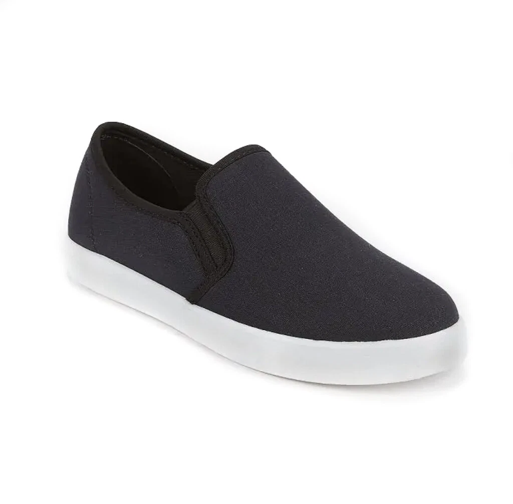 Ladies Wide Fit Trainers Womens Slip On Black Sport Comfy Canvas Shoes Size 3 8