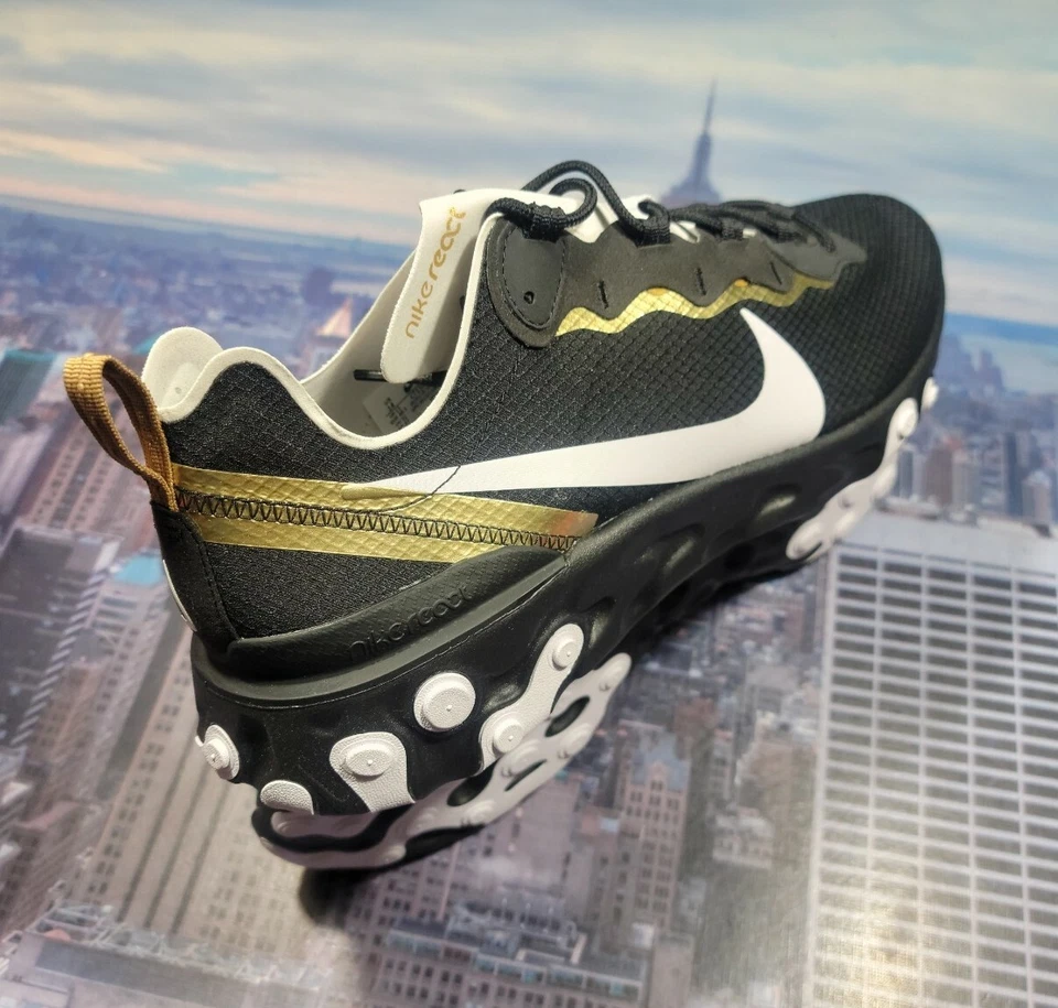 Nike React Element 55 SE Black/White-Metallic Gold Mens Size 14 CT1590 001 New - Image 2 of 4