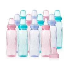 Classic Tinted Plastic Standard Neck Bottles Baby Infant Feeding Nipple 8Oz 12Pk