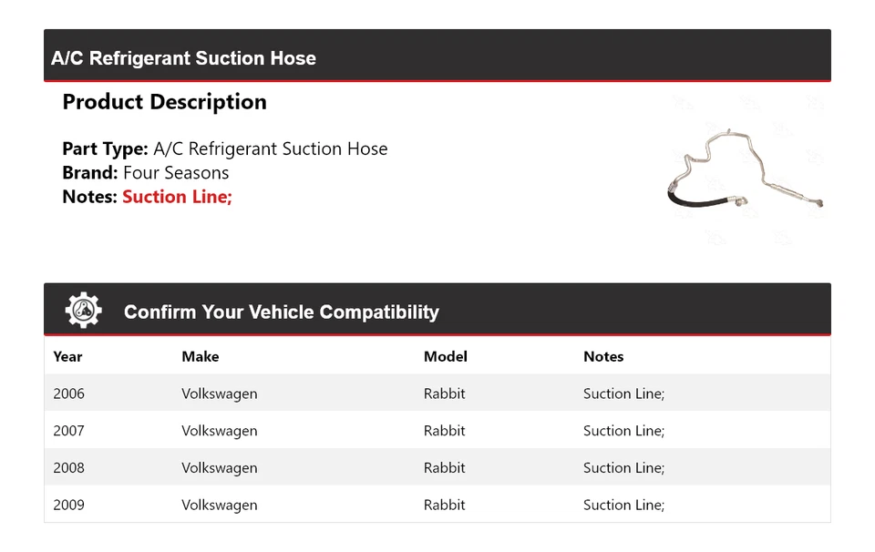 Manguera de succión de refrigerante aire acondicionado Volkswagen Rabbit 2006-2009 4 estaciones 2007 2008 Foto 2 de 4