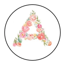 30 FLORAL MONOGRAM LETTER  ENVELOPE SEALS LABELS STICKERS PARTY FAVOR 1.5" ROUND