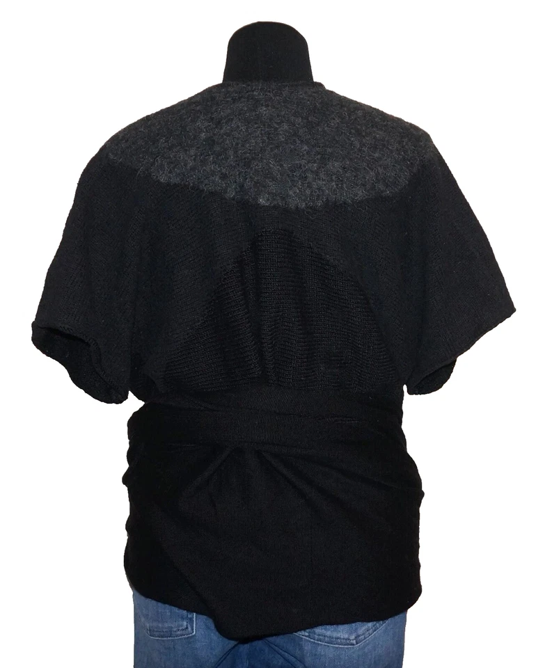 GUINEVERE Black & Gray Alpaca & Angora Blend Knit WRAP-TIE Sweater MEDIUM - Изображение 4 из 4