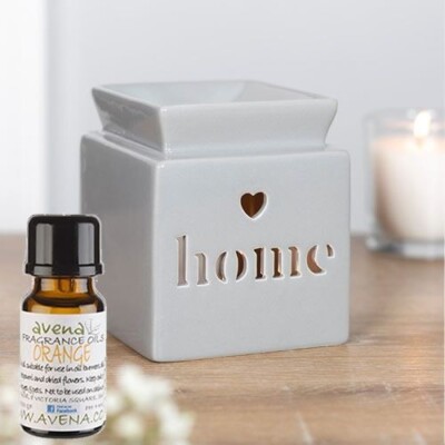 Grey HOME Cut Out Öl Wachsschmelzbrenner groß mit gratis Orangenduftöl 10ml