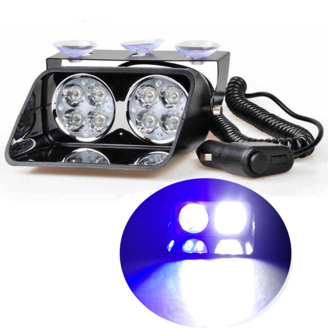 8 LED Blue White Light Emergency Car Truck Vehicle Warning Strobe Flashing Lamp eBay