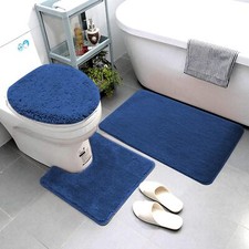3 Piece Bathroom Rug Set Includes Bath Rug, Contour Mat and Toilet Lid Cover,...