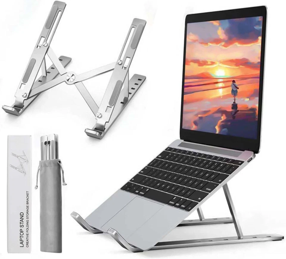 SUPPORTO PC PORTATILE 7 POSIZIONI ALLUMINIO RAFFREDDAMENTO TABLET LAPTOP ARGENTO - Immagine 2 di 4