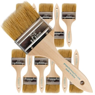 PROGRADE SUPPLIES 12 Pk- 2.5 inch Chip Paint Brushes for Paint, Stains,Varnishes,Glues,Gesso