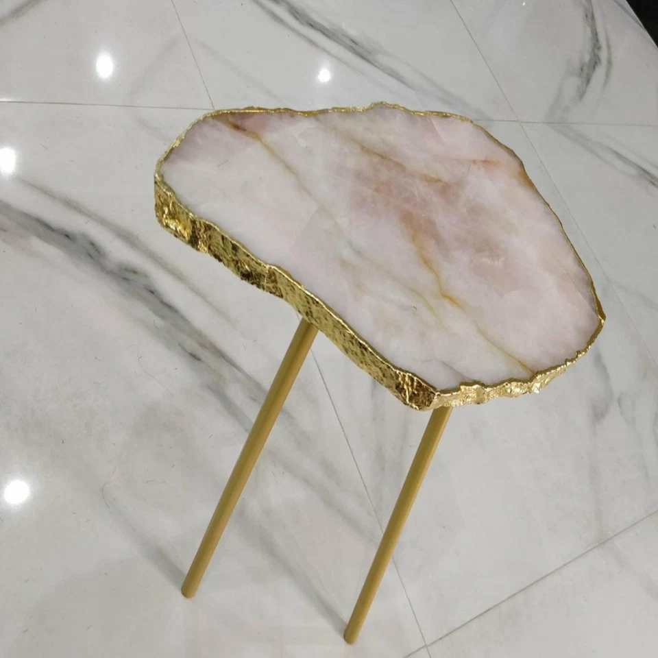 Natural Agate Side Tables in Rose Quartz - Image 4 of 4