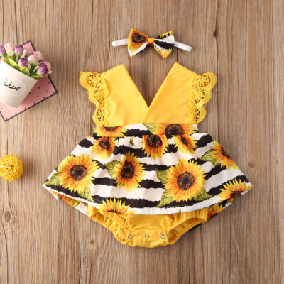 Newborn Baby Little Girl Sunflower Dress Onesie Little Girl