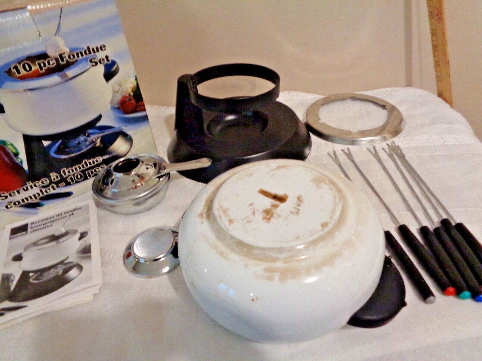 Trudeau 10 Piece Fondue Complete Set With 6 Colored Fork with Holder & Burner