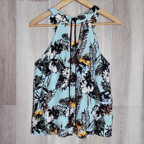 Jealous Tomato Womens Medium Halter Blue Floral Keyhole Hawaiian Casual Summer - Picture 2 of 9