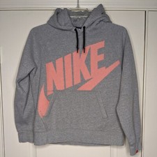 Y2K Nike Youth Size Medium Pullover Gray Hoodie Big Graphic Logo Peach Swoosh