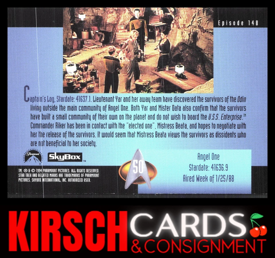 Angel One 1994 SkyBox Star Trek: The Next Generation Season 1 #50 - Image 2 of 2