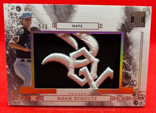 NOAH SCHULTZ 2024 PANINI IMPECCABLE BASEBALL 5/6 HAT PATCH LOGO WHITE SOX RC
