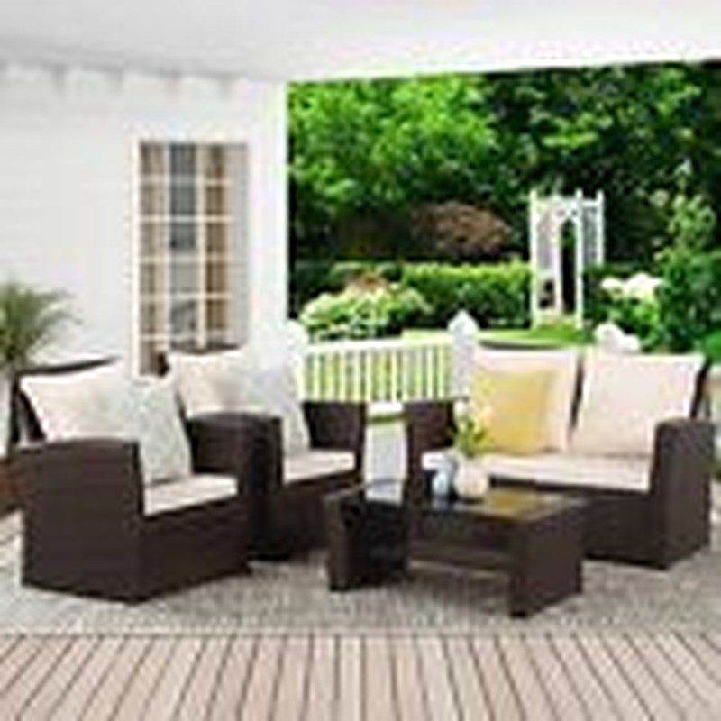 4 Piece Outdoor Patio Furniture Sets, Wicker Conversation Set for Porch