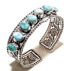 Dominican Republic Larimar Gemstone Handmade Jewelry Adjust. Bangle, Bracelet