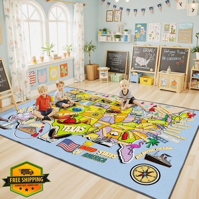 J Rombol USA Map Rug 5x7 Kids Playroom