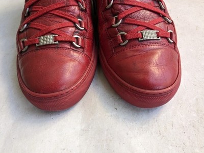 Balenciaga Arena Red Men 10 43 Leather High Top Sneakers Shoes