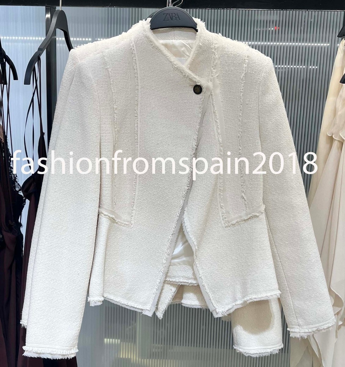 ZARA NEW WOMAN ZW FRINGED PEPLUM BLAZER JACKET FRAYED ECRU XS-XL
