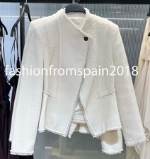 ZARA NEW WOMAN ZW FRINGED PEPLUM BLAZER JACKET FRAYED ECRU XS-XL 2717/905/712