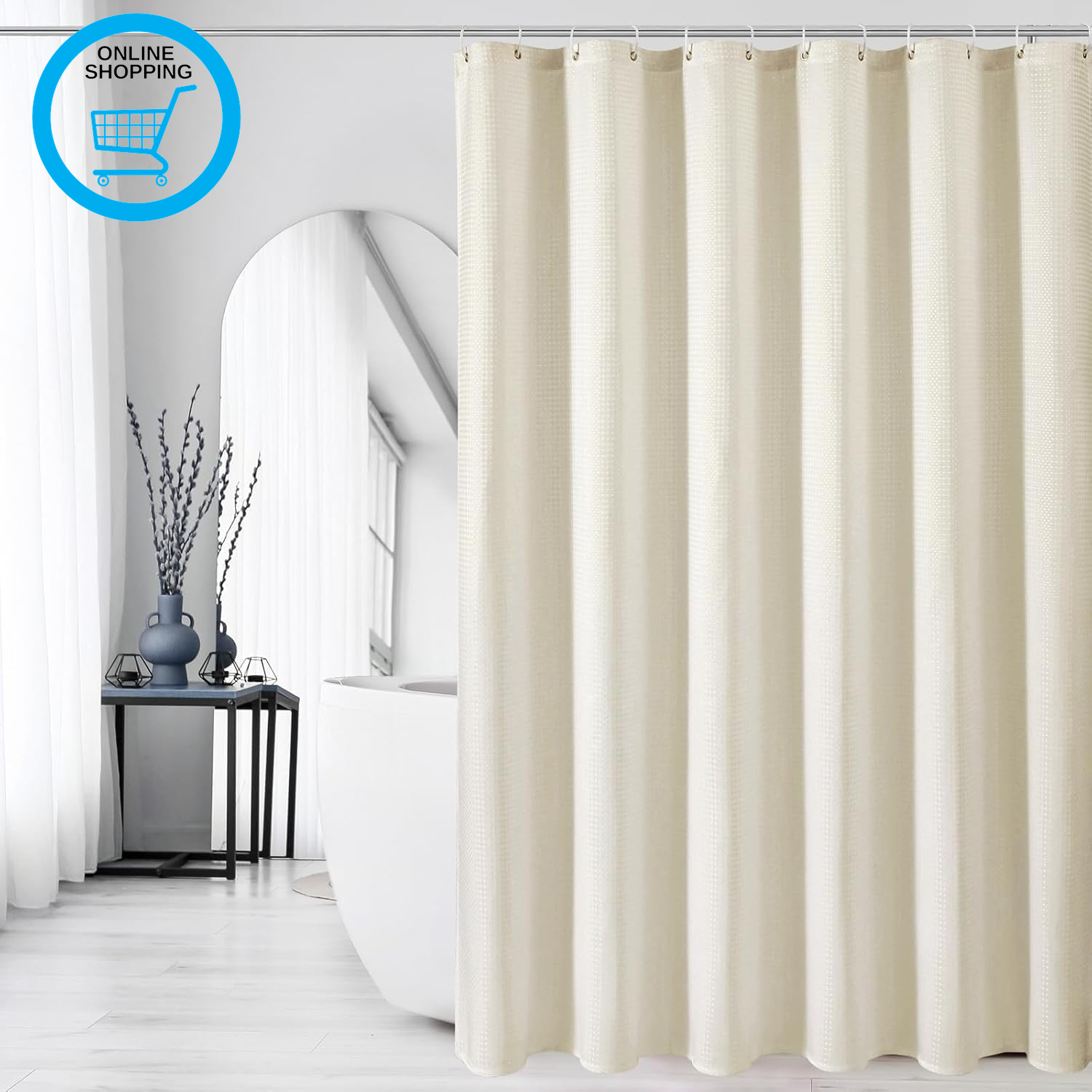 Shower Curtains Set for Bathroom with 12 Hooks, Mould Mildew Proof Resistant, Wa