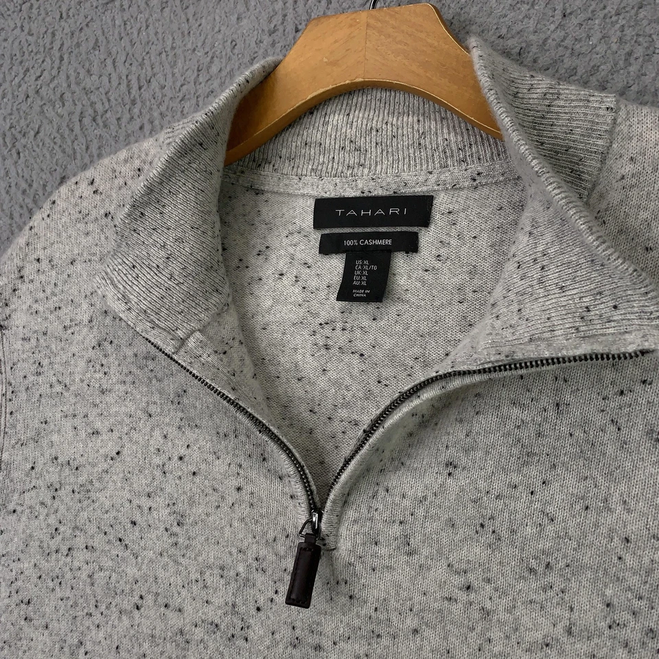Suéter Tahari Para Hombres XL Gris Cachemira Media Cremallera Cuello Simulado Tejido Moteado Donegal Foto 3 de 4